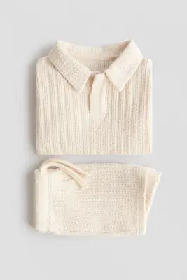 Ensemble 2 pièces en maille pointelle - Beige clair