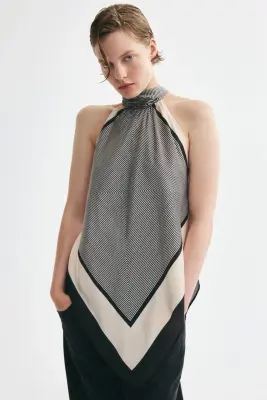 Top dos nu - Beige clair/motif noir