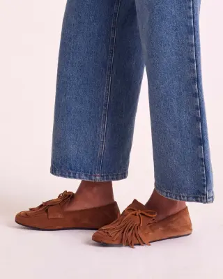 Mocassins Alix franges croûte de cuir noisette