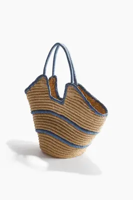 Sac shopping en paille - Beige clair/rayé