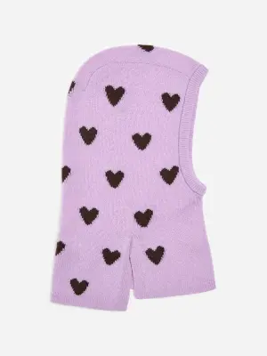 Cagoule en laine - Mauve/Cœurs