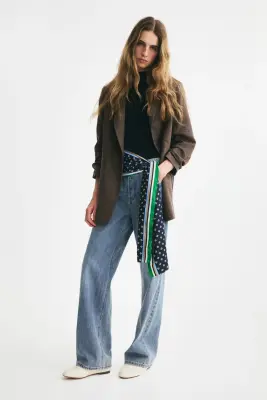 Blazer à manches froncées - Taupe/motif pied-de-poule