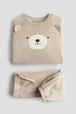 Ensemble nounours 2 pièces en molleton - Beige/ours