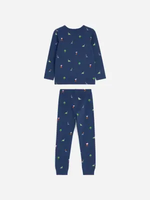 Ensemble pyjama en jersey - Bleu foncé/Dinosaures