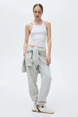 Pantalon en molleton de coton mélangé - Gris clair chiné