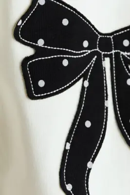 Lot de 2 T-shirts en coton - Crème/nœud