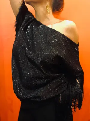 Corsage à franges: Lurex black