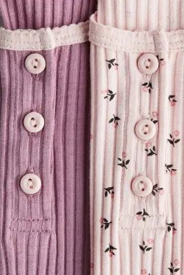 Lot de 2 tops en coton côtelé - Violet/fleuri