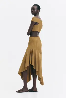 Jupe asymétrique en maille - Beige foncé