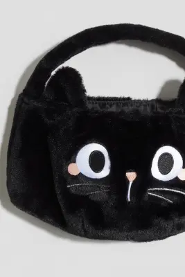 Sac à main souple avec motif - Noir/chat
