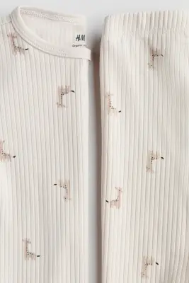 Ensemble côtelé en coton - Beige clair/girafes