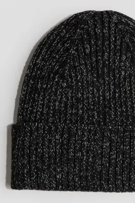 Bonnet réfléchissant en maille côtelée - Noir chiné