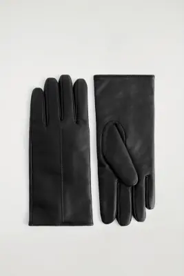 GANTS EN CUIR DOUBLÉS DE CACHEMIRE ET DE LAINE - NOIR
