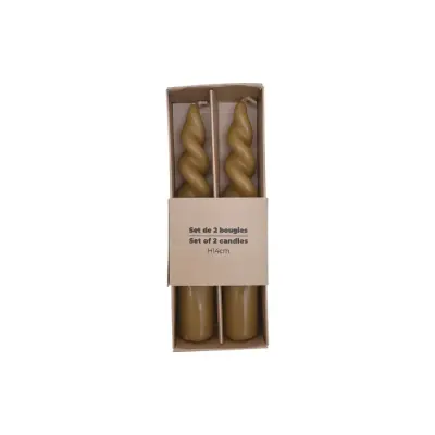 Set de 2 Bougies Courtes Torsadées Kaki