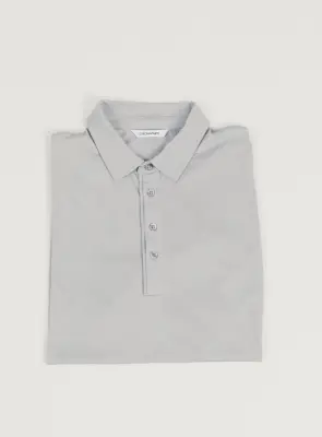 Pleated Tab Short Sleeve Poloshirt in Pearl Grey Eucalyptus & Cotton