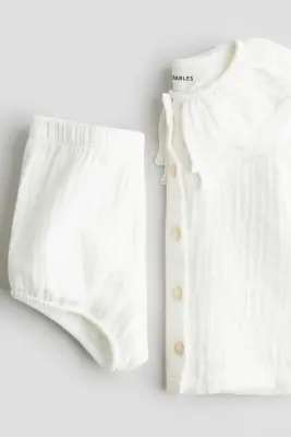 Ensemble 2 pièces en mousseline de coton - Blanc