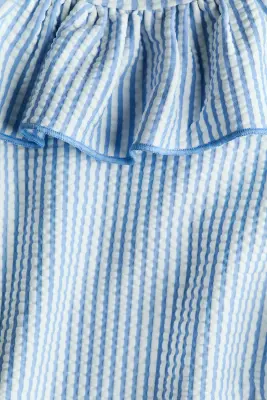 Maillot de bain volanté - Bleu clair/rayures blanches