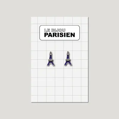 BOUCLES D'OREILLES TOUR EIFFEL ÉMAILLÉES & STRASS - VIOLET