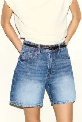 Short taille haute en denim - Bleu denim