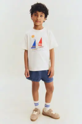 T-shirt en coton - Crème/voiliers