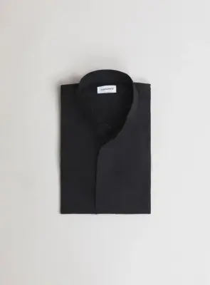 Origami Collar Shirt in Black Poplin