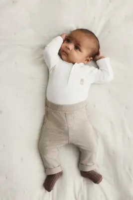 Ensemble 2 pièces avec motif brodé - Blanc/beige chiné