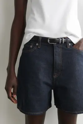 SHORT TAILLE HAUTE EN DENIM - BLEU FONCÉ