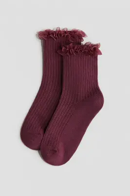 Lot de 3 paires de chaussettes avec détail surjeté - Rouge foncé/rose clair/crème