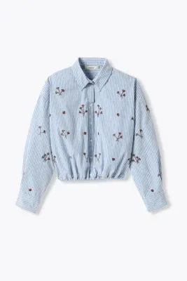Chemise boule rayée et perlée
