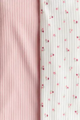Lot de 2 tops en pointelle de coton - Rose clair/fleuri