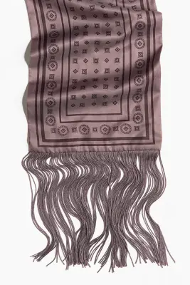 Fringed scarf - Taupe/motif