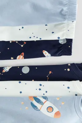Lot de 3 pyjamas courts en coton - Bleu marine/espace