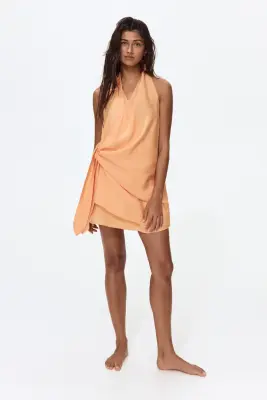 Robe de plage croisée avec dos nu - Orange clair