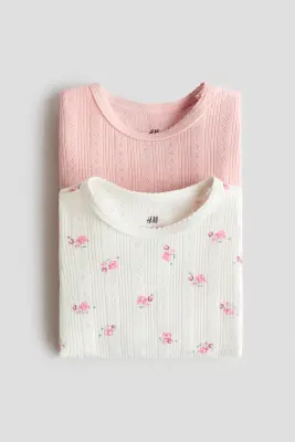 Lot de 2 bodies en pointelle de coton - Rose clair/fleuri