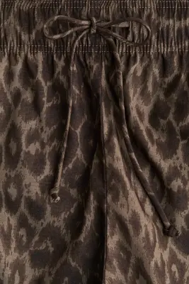Short en coton avec cordon de serrage - Beige/imprimé léopard