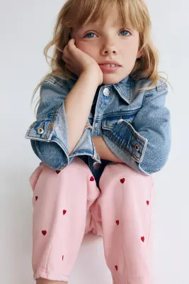 Loose Fit Barrel Jeans - Rose clair/cœurs