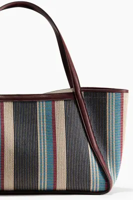 Sac shopping en tissu jacquard - Marron/rayé
