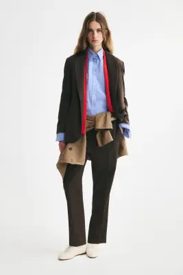 Blazer à fermeture droite en twill - Marron foncé