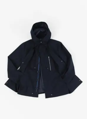 Multi Pockets Flapped Parka in Navy Blue Waterproof Teflon