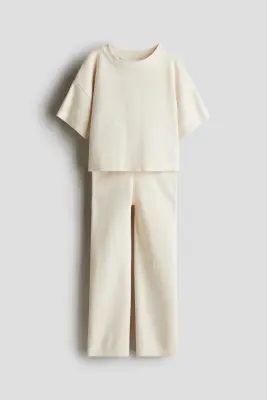 Ensemble 2 pièces en maille fine de coton - Crème