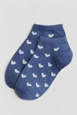 Lot de 7 paires de chaussettes invisibles - Bleu/cœurs