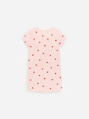 Chemise de nuit en coton - Rose/Cœurs rouges