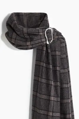 Écharpe plaid avec détail en métal - Taupe/carreaux