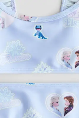 Maillot deux pièces imprimé avec volants - Bleu clair/La Reine des neiges