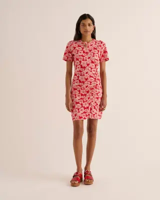 Robe Floréal imprimé flower party rouge et écru