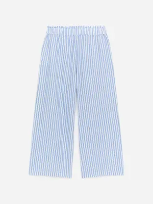 Pantalon décontracté en coton et lin - Blanc/Bleu