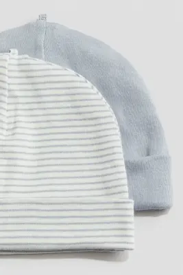 Lot de 2 bonnets en coton - Bleu ancien clair/rayé