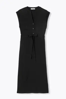 Robe midi unie ceinturée