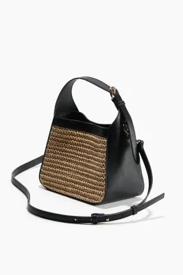 Sac crossbody avec détails en paille - Beige/noir