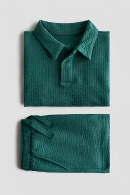Ensemble 2 pièces en coton gaufré - Vert foncé